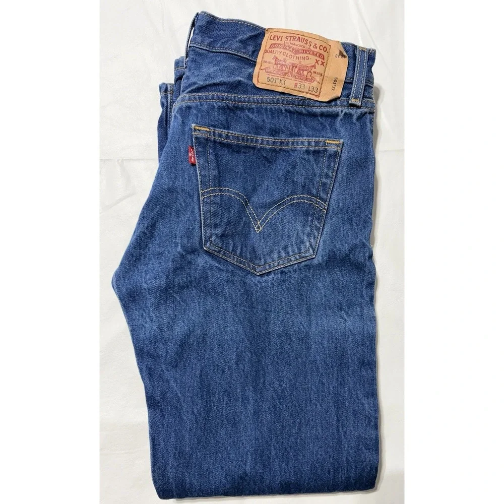 Levis 501 XX Mens Jeans 33x33 Fits 32x30 Blue Denim Button Fly Straight
